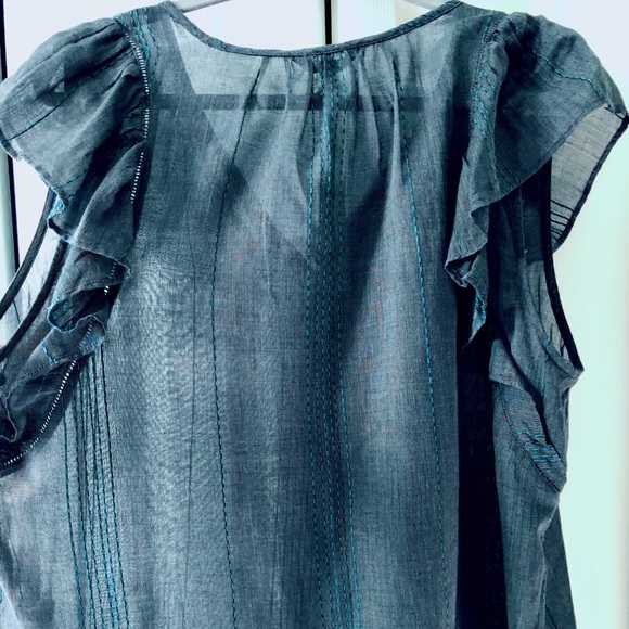 Lucky Brand denim blue ruffle sleeve top - Picture 8 of 8